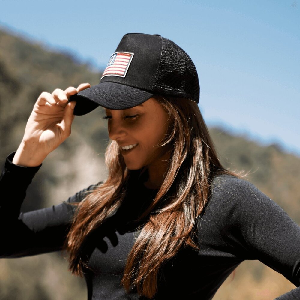 JupiterGear American Flag Trucker Hat with Adjustable Strap Black RWB